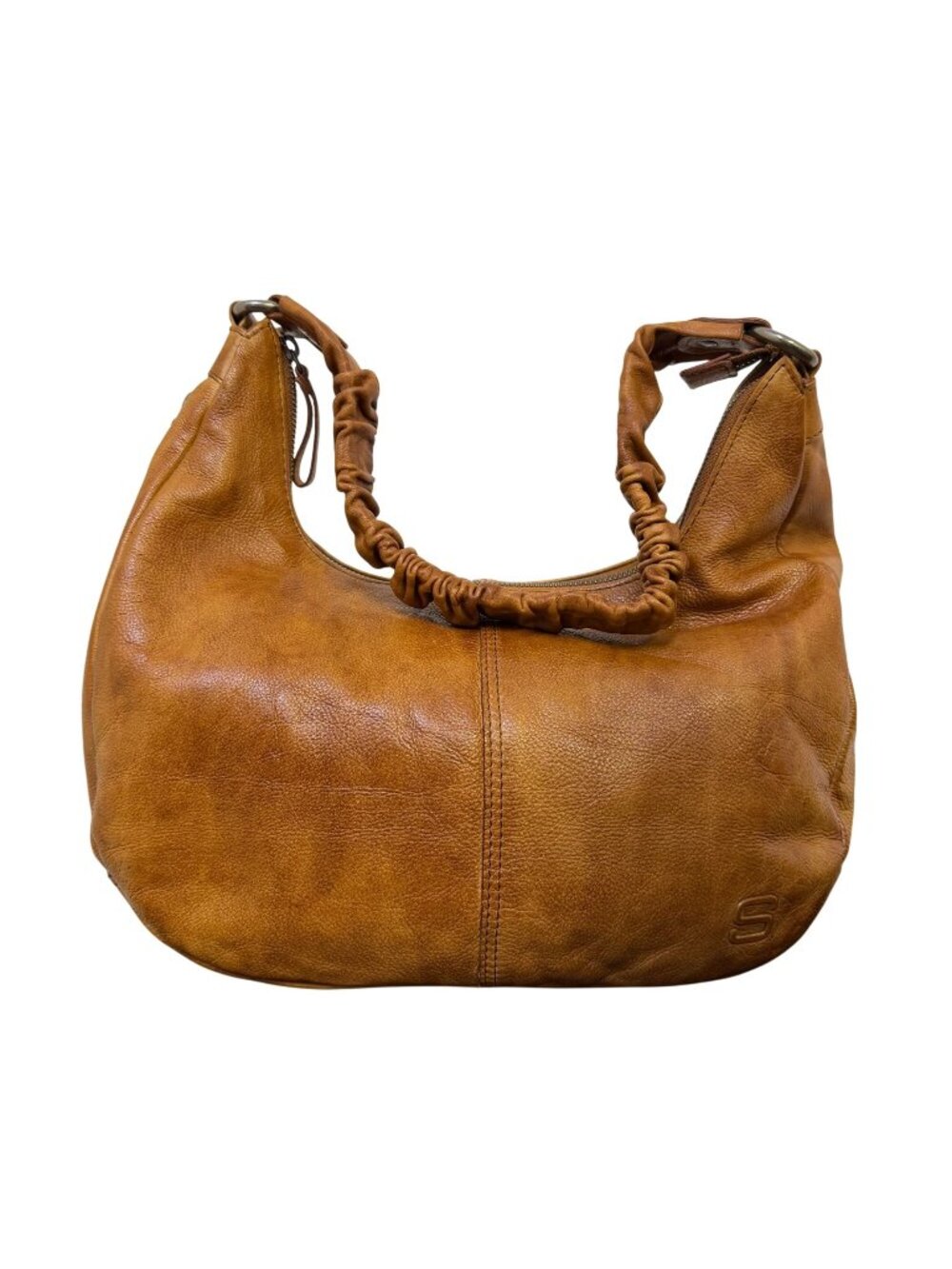 Spikes & Sparrow Leather Hobo Bag With Ruched Handle In Tan Brown